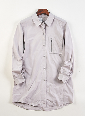 精品日单纯棉中长款长袖衬衫女H84414春秋季宽松休闲工装衬衣外套