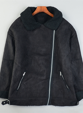 日单剪镖皮毛一体棉服外套男女L85392复古机车风保暖夹克上装冬款