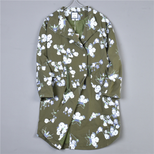 616森女日系印花风衣78171翻立领宽松抽绳收腰显瘦春秋中长款 外套