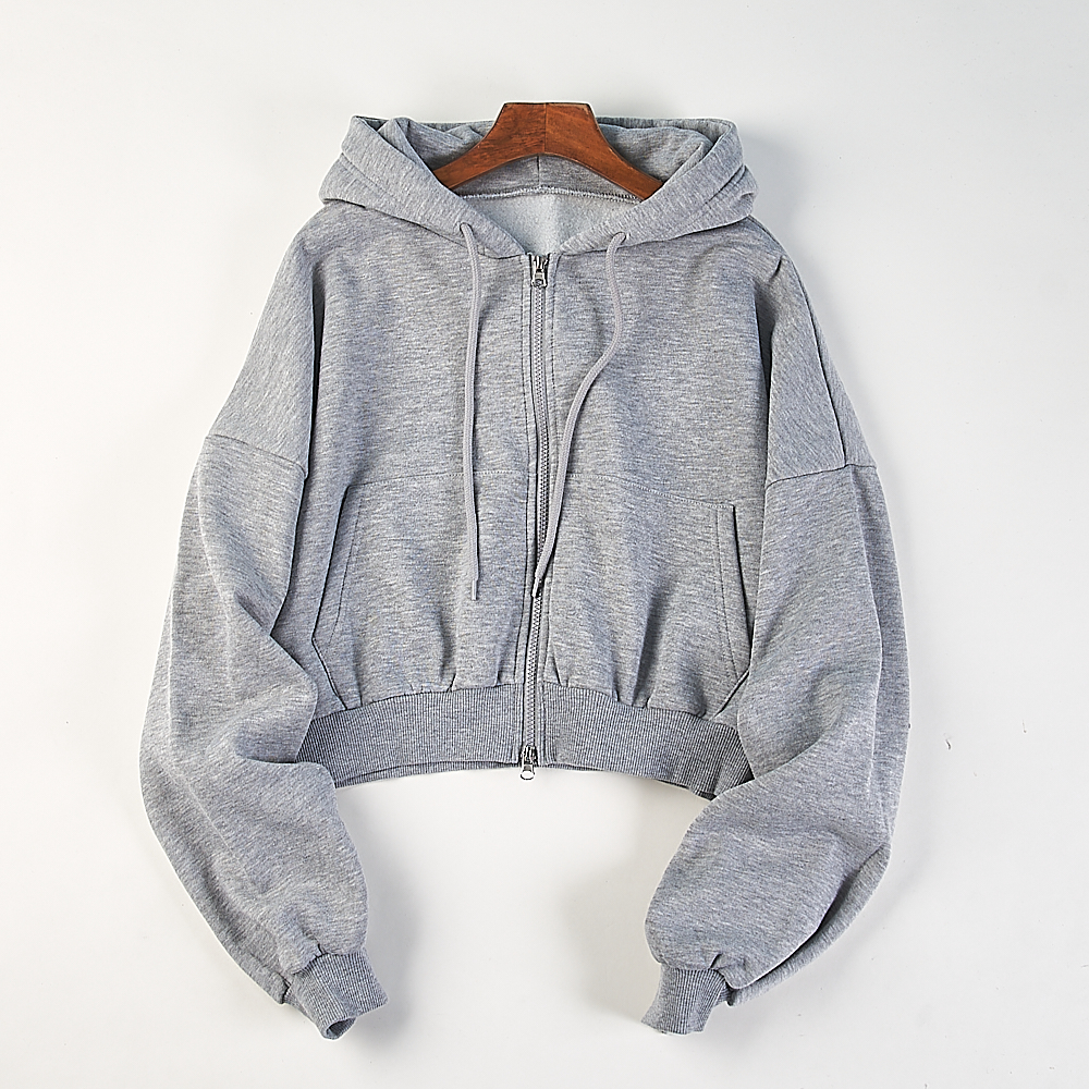 外贸单简约现代风连帽拉链卫衣女