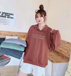 83复古美式翻领套头衫卫衣男女H75758春秋纯色宽松bf长袖外套上衣