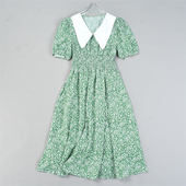 韩版 大翻领碎花短袖 连衣裙610L82873夏显瘦高腰甜美A字大摆长裙子