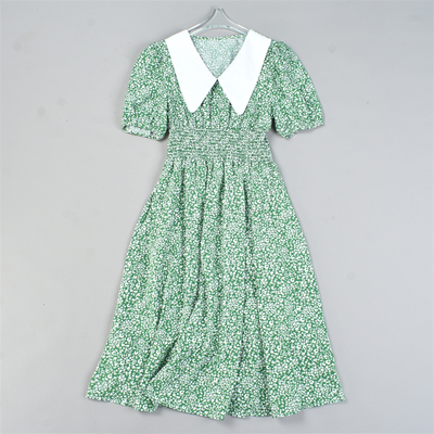 韩版大翻领碎花短袖连衣裙610L82873夏显瘦高腰甜美A字大摆长裙子