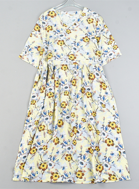 绵绸碎花连衣裙法式高级感女83031夏时尚收腰胖MM中长款宽松裙子