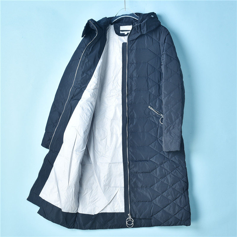 524韩版长款连帽羽绒服女72474冬季直筒双拉链修身保暖白鸭绒外套