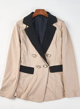 日单复古双排扣撞色西装女H84703春秋OL通勤气质干练修身西服外套