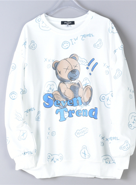 男女生卡通印花圆领卫衣1021L76525清新减龄春秋新款宽松长袖上衣