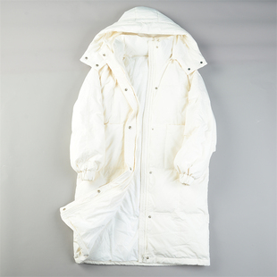 精品女装立领拆卸帽中长款羽绒服L85667冬季时尚朋克服白鸭绒外套