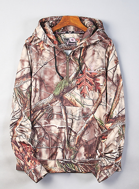 专业户外静音伪装服卫衣男女1029H80663枯树叶仿生迷彩连帽衫上装