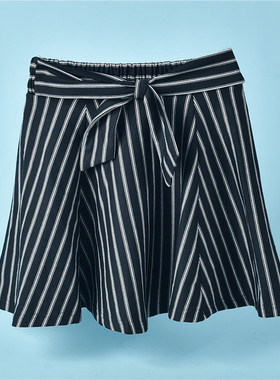 514日单少女装减龄学生条纹半身裙70679松紧高腰防走光内衬A字裙