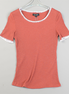 精品韩版针织短袖T恤女84808夏秋弹力修身新款百搭休闲打底衫上衣