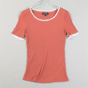 精品韩版针织短袖T恤女84808夏秋弹力修身新款百搭休闲打底衫上衣
