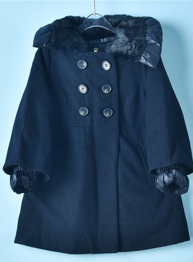 517高端少女童装羊毛呢棉大衣L72192英伦学生秋冬中长款棉服外套