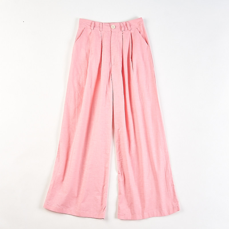 韩版纯色松紧腰直筒裤女士H83220夏秋宽松显瘦百搭休闲棉麻阔腿裤,女装/女士精品,休闲裤,淘宝优惠券,粉丝福利购,淘宝优惠卷