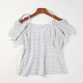 吊带衫 日系小清新碎花一字领露肩上衣女H84785春夏新款 设计感短袖