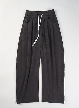 高货灯芯绒抽绳高腰宽松直筒裤男女H85632春秋冬松弛感阔腿长裤子