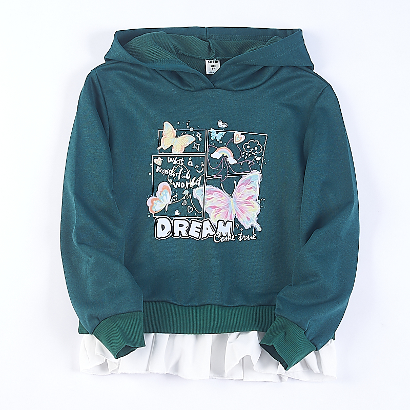 春秋季印花长袖女童学生帽衫外套