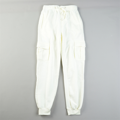 外贸精品男士米白色加绒卫裤L85746多口袋工装裤秋冬保暖束脚长裤