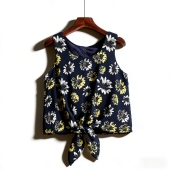 日单度假风花朵印花无袖 系带后钮扣显瘦上衣 背心女3.10H86032夏季