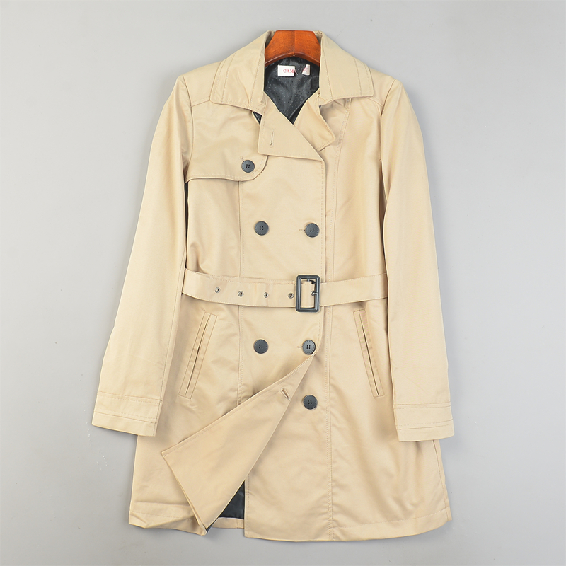 捡漏剪镖外贸出口英伦风双排扣风衣女L85271春秋季收腰中长款外套