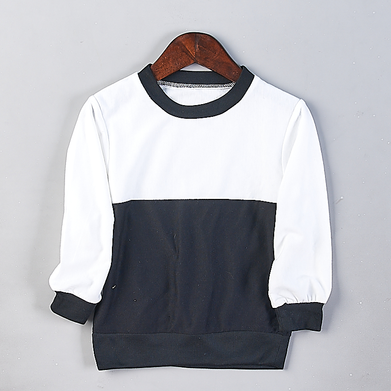 1012外贸男女儿童装黑白拼色T恤衫79844春秋小童圆领套头长袖上衣