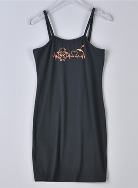 628外贸女童吊带连衣裙74328少女夏季弹力修身印花包臀打底中裙子