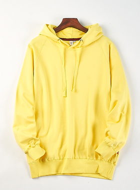 大码黄色纯棉连帽卫衣男女H84767秋冬季宽松套头长袖休闲上衣外套