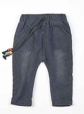 77韩版男女童深灰色针织牛仔休闲裤81207夏秋儿童装七八分直筒裤