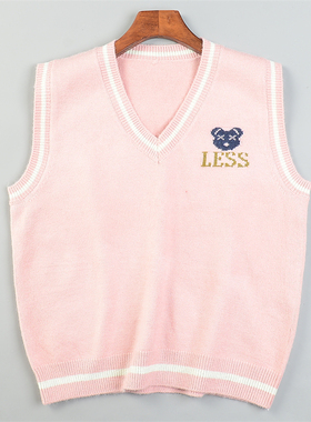 韩版学院风针织背心马甲L85330秋冬新款男女学生外穿内搭无袖毛衣