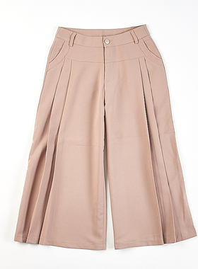 韩版纯色阔腿休闲裙裤女4.29H81911夏高腰宽松小个子显高七八分裤