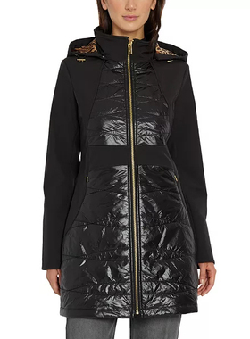 外贸大码女装中长款风衣1230H77283秋冬新款拼接连帽加棉直筒外套