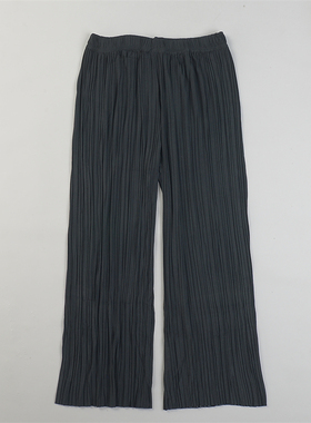 韩版百褶阔腿休闲裤女L84982夏秋季宽松显瘦透气垂顺黑色九分裤裙