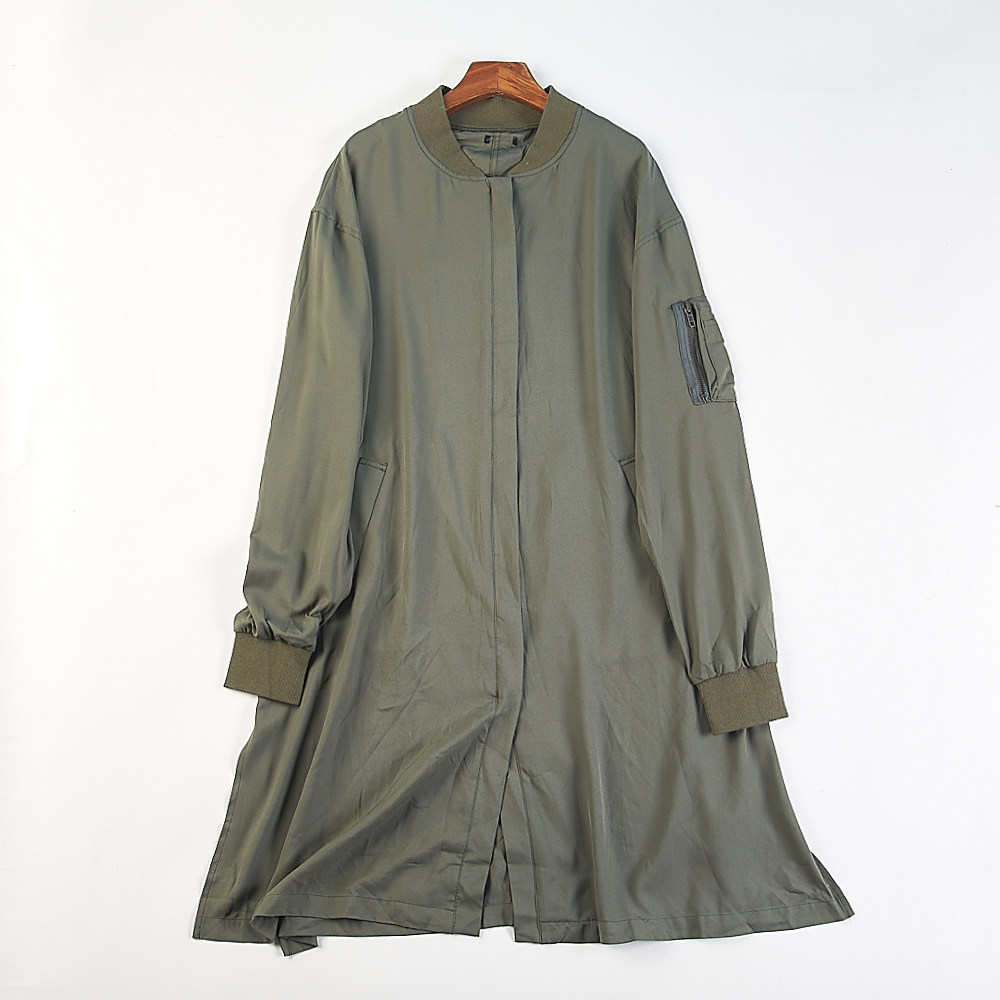 精品日单棒球领中长款风衣女H84645春秋宽松大码遮肉拉链休闲外套