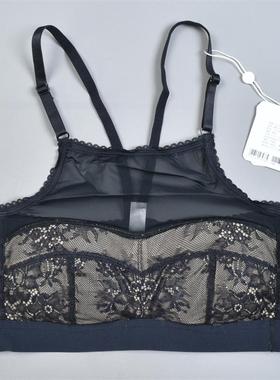 高端无钢圈蝉翼网纱蕾丝拼接文胸女2.18L81748宽罩杯美背内衣抹胸
