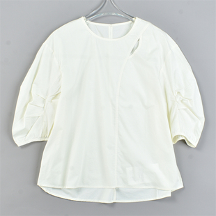 休闲娃娃衫 女L82871夏宽松显瘦落肩弯刀中袖 全棉圆领套头衬衫 韩版