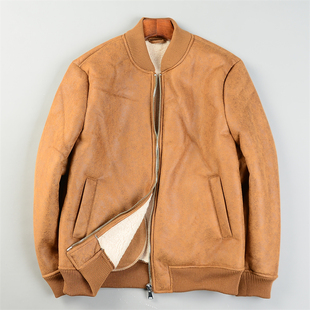 美式麂皮羊羔绒棒球服夹克男女L85816秋冬加厚加绒保暖棉衣短外套
