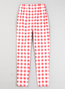 日单精品格纹高腰小脚裤女7.8L83103瘦身美腿裤春夏季长裤铅笔裤