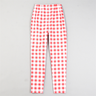 铅笔裤 日单精品格纹高腰小脚裤 长裤 春夏季 女7.8L83103瘦身美腿裤