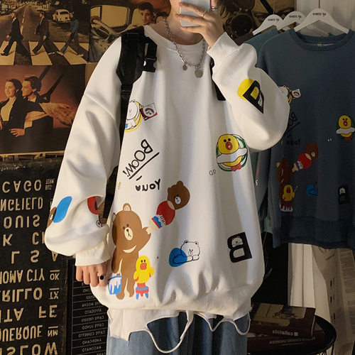 休闲卡通印花圆领套头卫衣男女