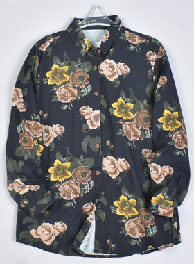 日系棉麻复古印花衬衫男女5.20L82707春秋夏宽松显瘦文艺长袖上衣