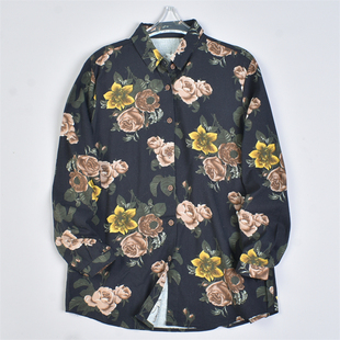 日系棉麻复古印花衬衫 上衣 男女5.20L82707春秋夏宽松显瘦文艺长袖