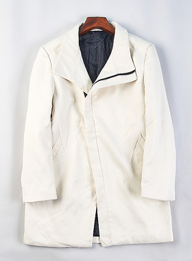 1222复古斜拉链纯色毛呢大衣男女H77153冬中长款夹棉加厚风衣外套