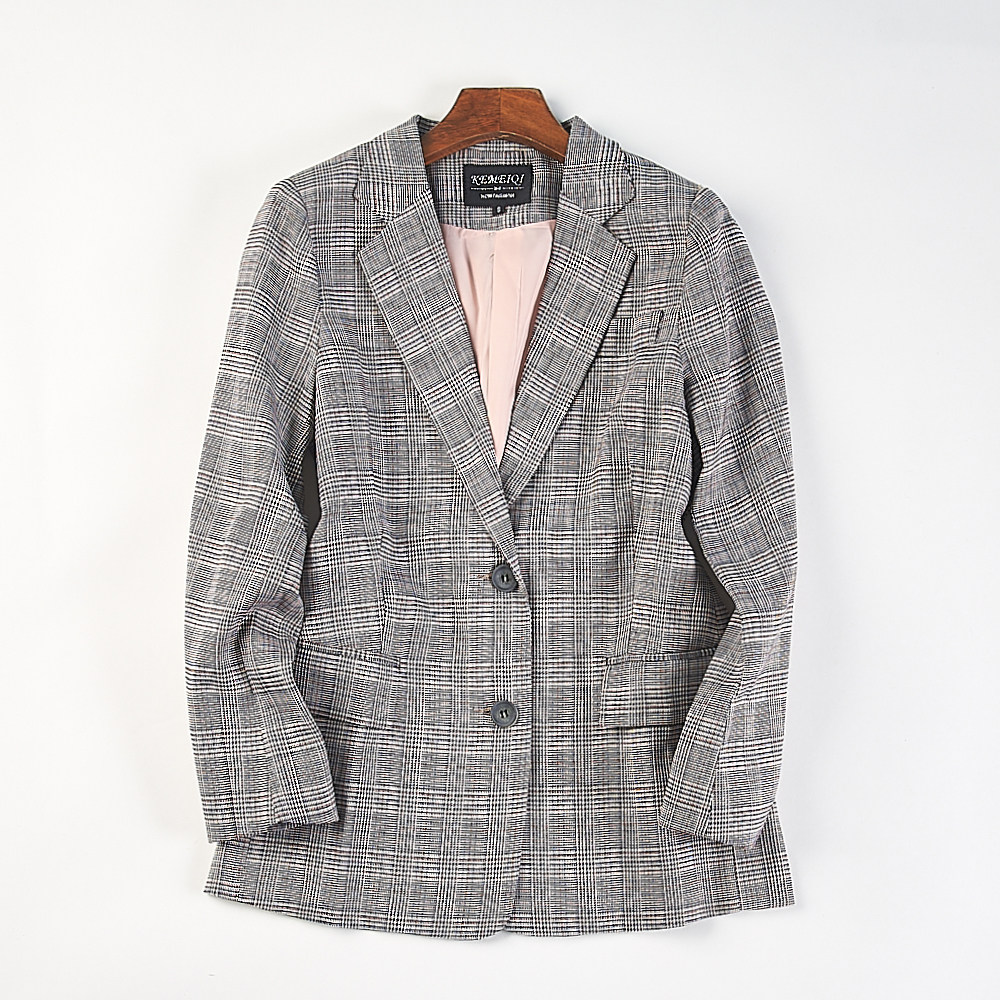 精品韩版复古千鸟格子西装外套H85356春秋新款单排扣修身通勤西服