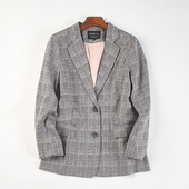 精品韩版 通勤西服 单排扣修身 复古千鸟格子西装 外套H85356春秋新款