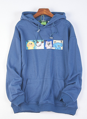 511韩版棉毛圈连帽衫卫衣男女情侣76508卡通印花宽松慵懒风外套潮