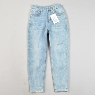 休闲长裤 韩版 四季 女7.22L83392高腰显瘦小脚裤 子 萝卜型破洞牛仔裤