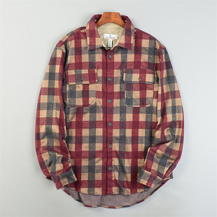 双口袋秋冬休闲上衣 外套男女L85476时尚 精品外贸磨毛格纹长袖 衬衫