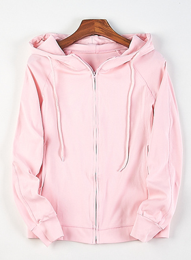 韩版女生拉链纯色开衫短外套41H81887春秋季连帽修身运动休闲卫衣