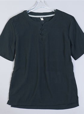 复古国潮套头棉麻衬衫男女6.25L79228休闲文艺风夏季盘扣短袖上衣