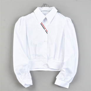 新款 女L83745夏秋法式 POLO领辣妹短款 衬衫 减龄设计感上衣 长袖 韩版